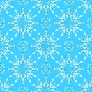 Seamless pattern of intricate snowflake like designs in white against a bri.. Stock Illustration