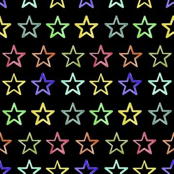 Seamless pattern iridescent star on dark, watercolor textured background 스톡 일러스트