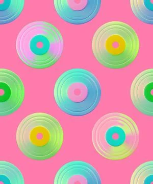Seamless pattern with iridescent vinyl discs, realistic vector illustration. Stock Illustration