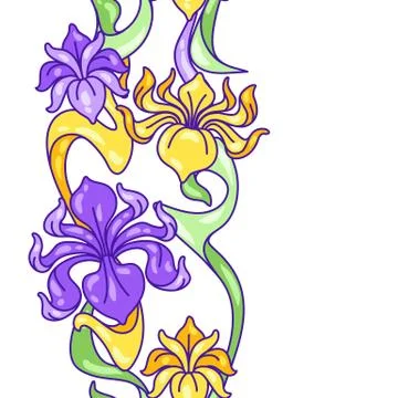 Seamless pattern with iris flowers. Art Nouveau vintage style. Stock Illustration