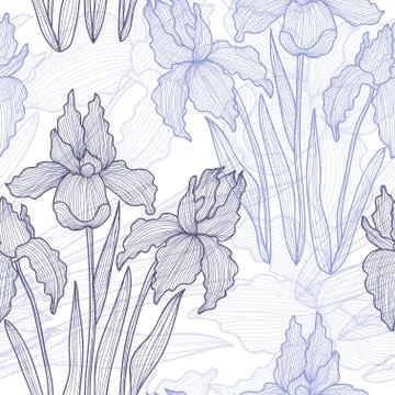 Seamless pattern with iris flowers, for invitations, cards, scrapbooking Stock Illustration