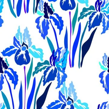 Seamless pattern with iris flowers, for invitations, cards, scrapbooking, print Stock Illustration