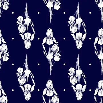 Seamless pattern with iris flowers. Vector illustration. Stock Illustration