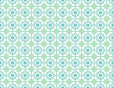 Seamless pattern islamic environment green blue floral tile symmetrical orn.. Stock Illustration