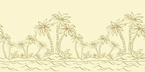 Seamless pattern, island with palm contours Stock Illustration