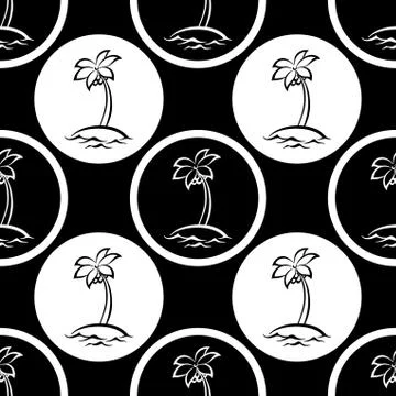 Seamless pattern, islands with palm silhouettes Stock Illustration