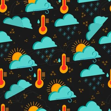 Seamless pattern of isolated 3d weather icons on dark gray background Illustrazione stock