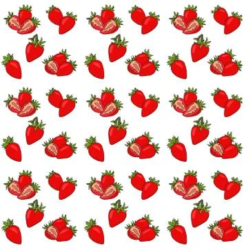 Seamless pattern with isolated hand drawn red strawberry. Vector Illustrarion Stock Illustration