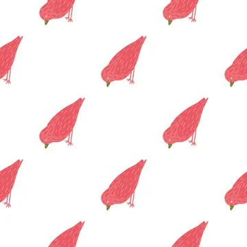 Seamless pattern with isolated pink bird simple silhouettes print. White back Stock Illustration
