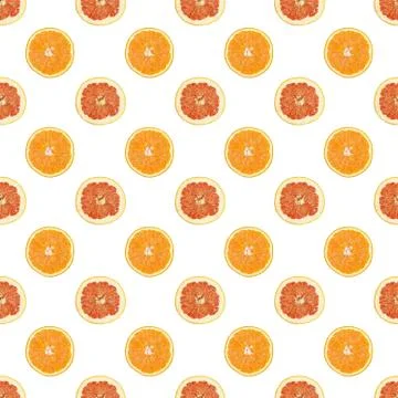 Seamless pattern of isolated slices of grapefruit and orange. Stock Illustration