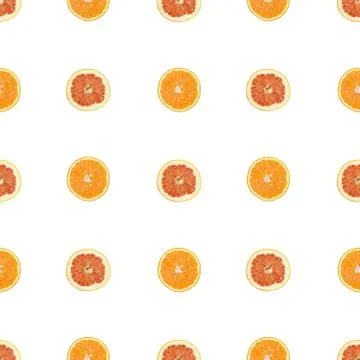 Seamless pattern of isolated slices of grapefruit and orange. Stock Photos