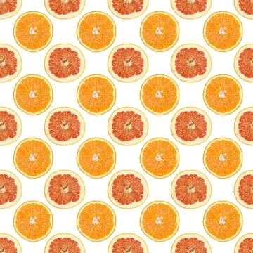 Seamless pattern of isolated slices of grapefruit and orange. Stock Photos