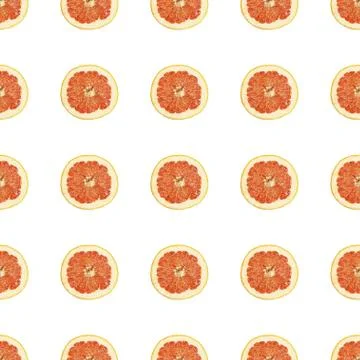 Seamless pattern of isolated slices of grapefruit. Wallpaper for background Stock Photos