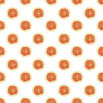 Seamless pattern of isolated slices of grapefruit. Wallpaper for background Stock Photos