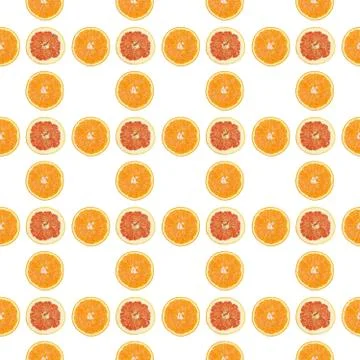 Seamless pattern of isolated slices of grapefruit and orange. Stock Photos