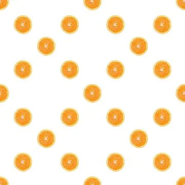 Seamless pattern of isolated slices of orange. Wallpaper for background, desi Stock Photos