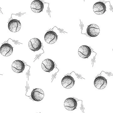Seamless pattern isolated tennis ball sketch hand drawn Stock Illustration
