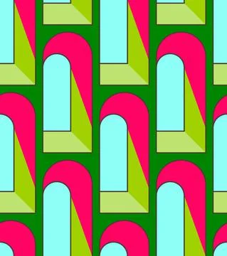 Seamless pattern isometric arches pink green bright vector 스톡 일러스트