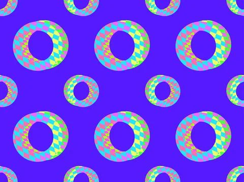 Seamless pattern with isometric circle with checkered pattern in 90s style. D イラスト素材