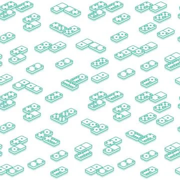 Seamless pattern with isometric domino. Outline objects isolated on white. Stock Illustration