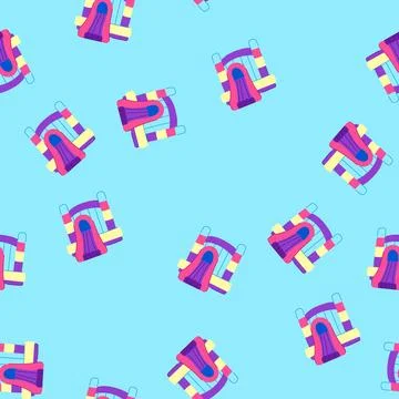 Seamless pattern isometric inflatable castle cartoon vector Stock Illustration