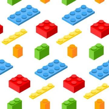 Seamless pattern with isometric plastic blocks. 3d vector symbols. Stock Illustration
