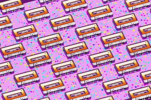 Seamless Pattern Isometric Tape Cassette For Minimal Art Illustrazione stock