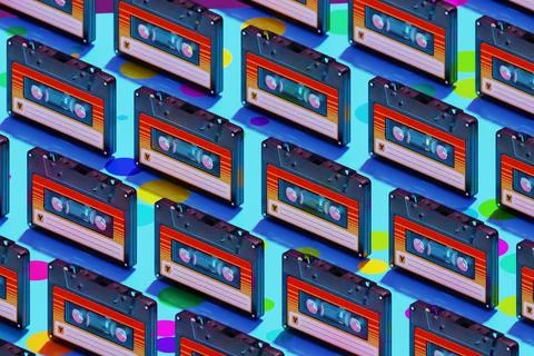 Seamless Pattern Isometric Tape Cassette For Minimal Art 03 Stock Illustration