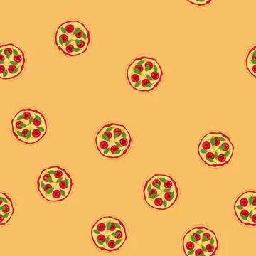 Seamless pattern italian pizza flat lay with tomatoes and basil 스톡 일러스트