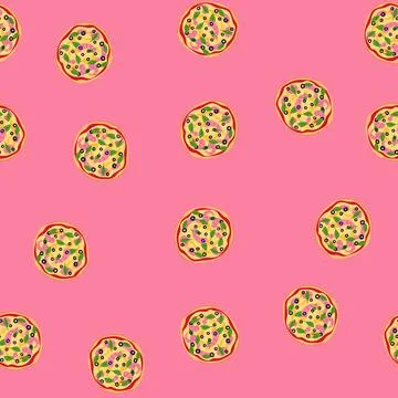 Seamless pattern italian pizza preparing seafood dish with prawns and olives 스톡 일러스트