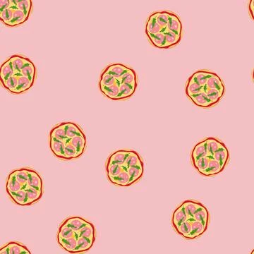 Seamless pattern italian pizza with salami and arugula top view イラスト素材