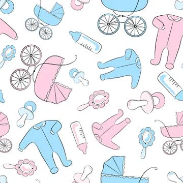 Seamless pattern with items for newborn Stock-Illustration