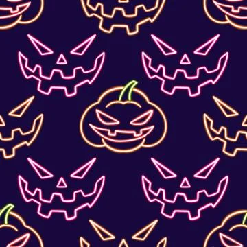 Seamless pattern Jack-o-lantern glowing desktop icon, neon Pumpkin face イラスト素材