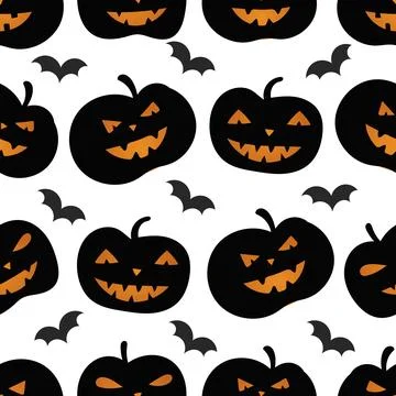 Seamless Pattern Jack O Lanterns and Bats Background for Halloween Party an.. Stock Illustration