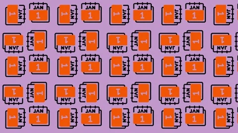 Seamless Pattern of January 1st Calendar Icons on a Purple Background. Stock Footage 325390215