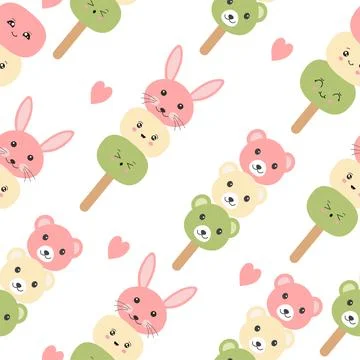 A seamless pattern from the Japanese dango dessert. Vector of Japanese dessert Stock Illustration