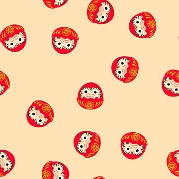 Seamless pattern japanese daruma doll symbolizing luck and goal fulfillment Stock Illustration
