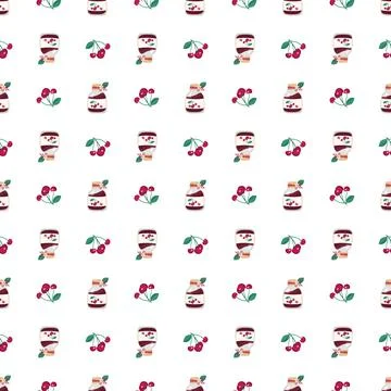 Seamless pattern with Jar of cherry jam Stock Illustration
