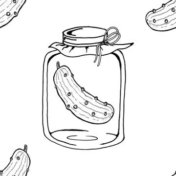 Seamless pattern a jar of cucumber. Vector illustration of a seamless backgro Stock Illustration