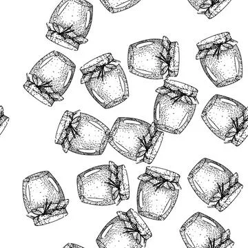 Seamless pattern Jar with fabric cover and tie sketch drawing Stock Illustration
