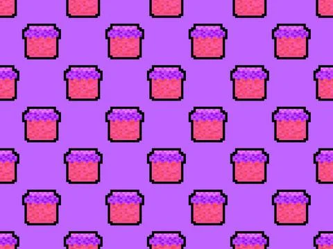 Seamless pattern with jar of jam in pixel art style. 8 bit jar of jam in 2D Stock Illustration