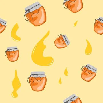 Seamless pattern of jars with delicious honey Stock Illustration
