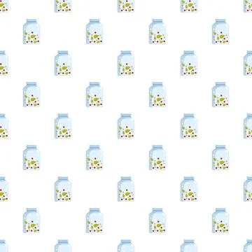 Seamless pattern with jars of leaves and berries Stock Illustration