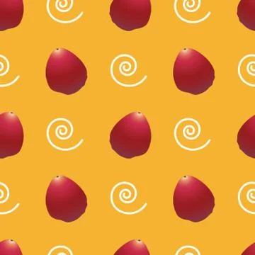 Seamless pattern of java apple or red guava on a yellow background. Stock Illustration