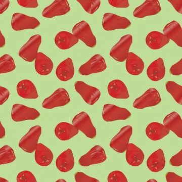 Seamless pattern of java apple or red guava on a green background. Ilustração Stock