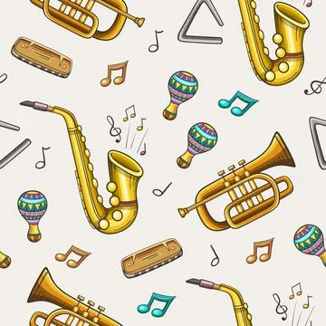 Seamless pattern with jazz musical instruments Stock Illustration