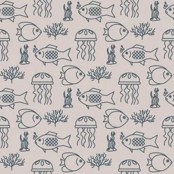 Seamless pattern with jellyfish and fishs Stock Illustration