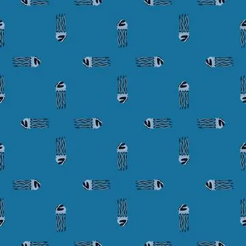 Seamless pattern jellyfish on blue background. Minimalist ornament with sea a Stock Illustration