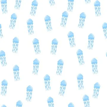 Seamless pattern jellyfish on bright white background. Simple ornament with s Illustrazione stock