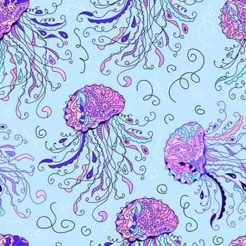 Seamless pattern with jellyfish Illustrazione stock